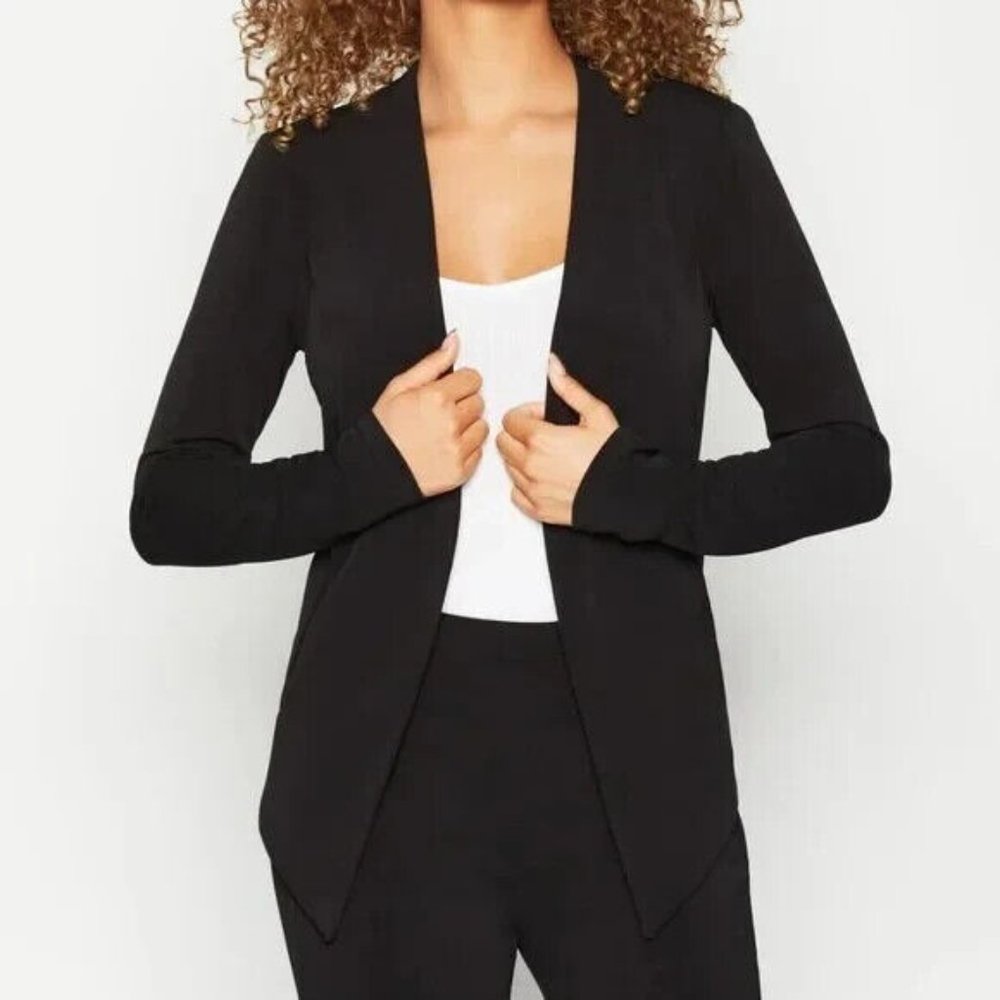 NWT BCBG Relaxed Asymmetrical Open Front Tuxedo Blazer- Black